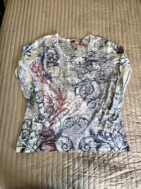 Cut 'n Paste Y2K Fleur De Lis Rhinestone Sheer Grunge Graphic Top XL